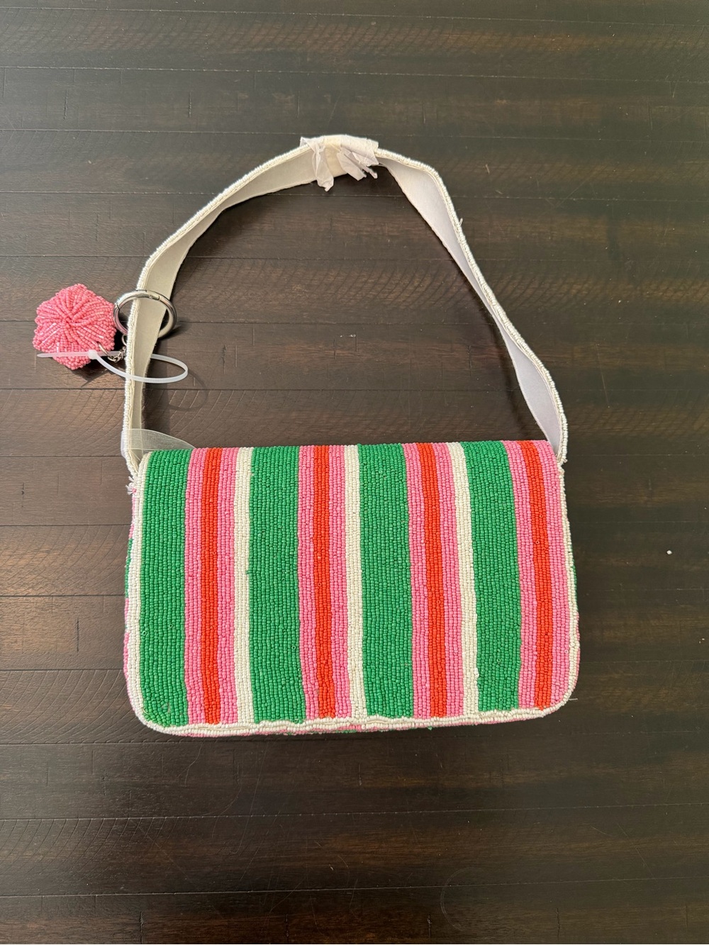 Pink & Green Beaded Polka Dot Crossbody - Picture 2 of 3